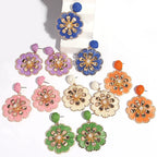 Rattan Plaited Flower Design Pearl Earrings - Piña Colada