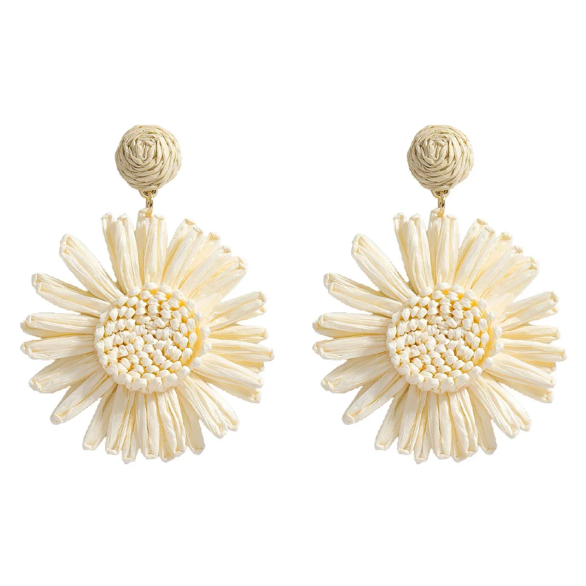 Bohemian Raffia Flower Drop Earrings - Piña Colada