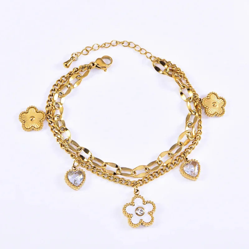 Stainless Steel 2025 New Fashion Jewelry Zircon Seashell Heart Flowers Charm - Piña Colada