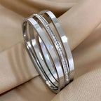 3pcs Glossy Rhinestone Stainless Steel Bangle - Piña Colada