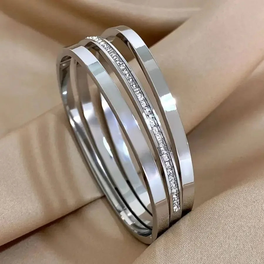 3pcs Glossy Rhinestone Stainless Steel Bangle - Piña Colada