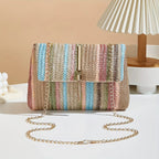 Chic Rainbow Stripe Straw Crossbody - Piña Colada
