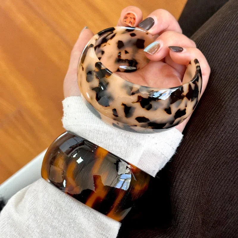 Leopard Print Resin Large Thick Cuff - Piña Colada