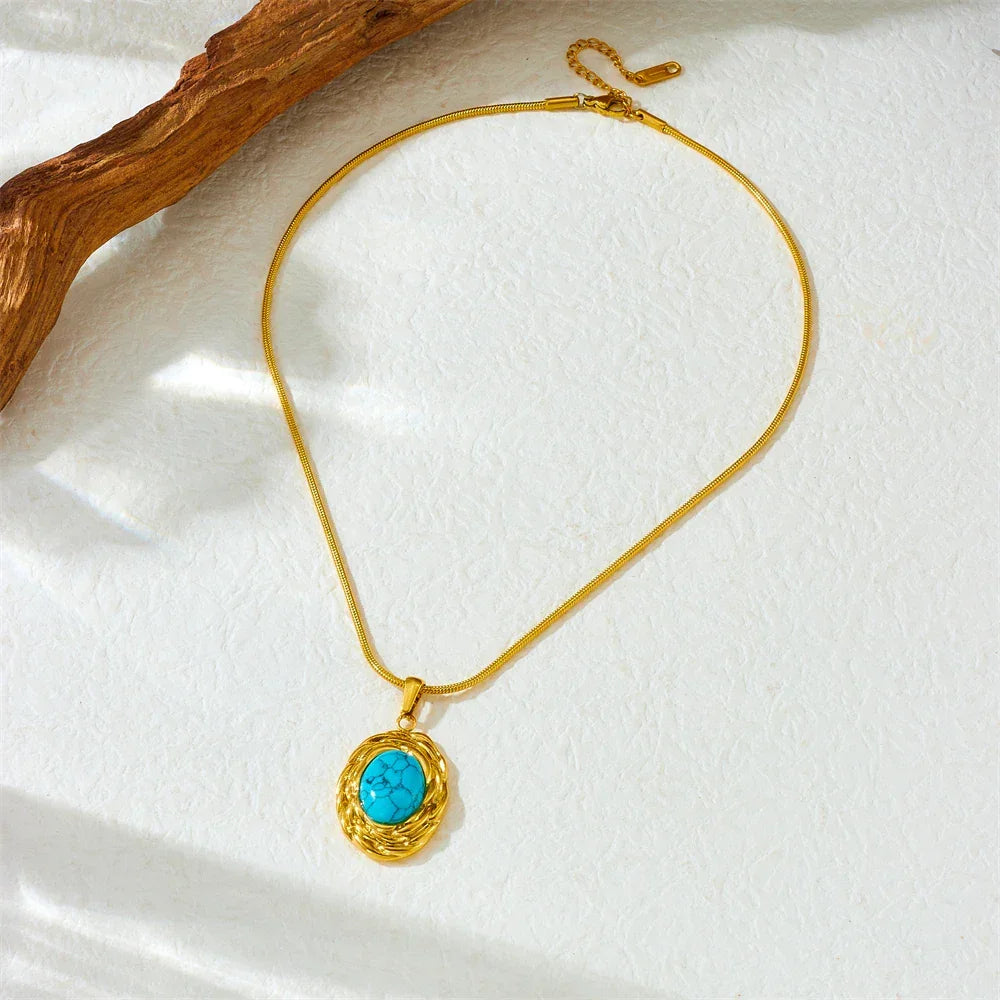 316L Stainless Steel Golden Turquoise Pendant - Piña Colada