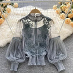 Lace Puff Long Sleeve Blouse Vintage