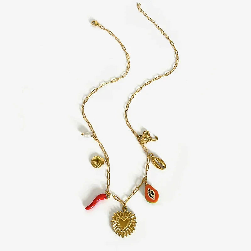 Steel Shell Pepper Necklace - Piña Colada