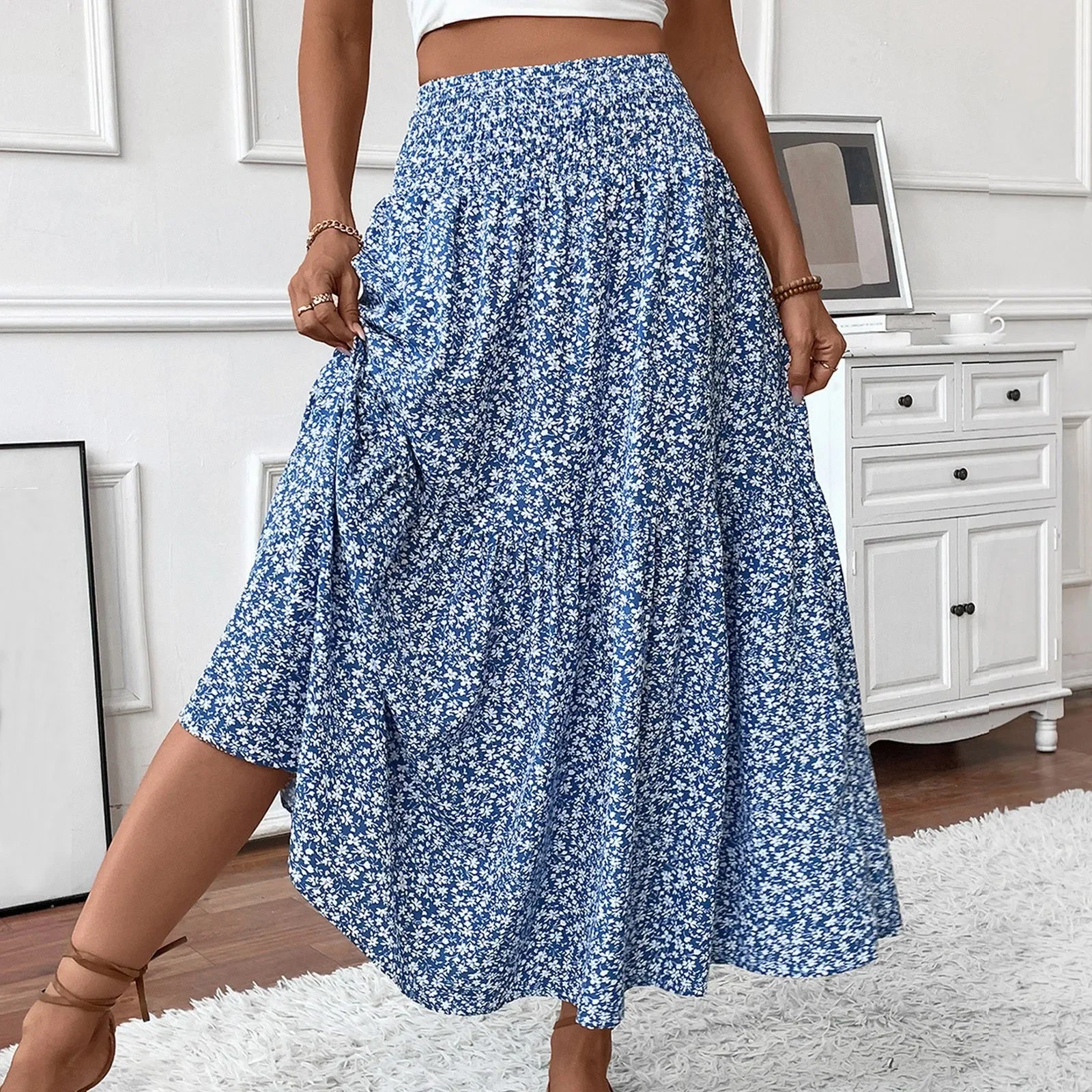 Floral Print Elastic Waist Loose - Piña Colada