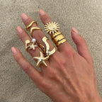 6Pcs/Set Vintage Sun Starfish Open Rings - Piña Colada