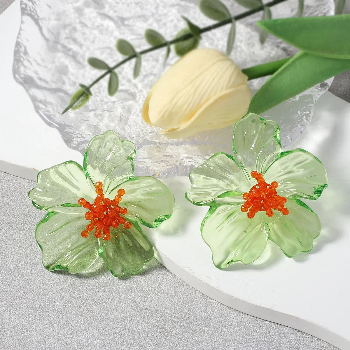 Classic Acrylic Leaf Stud Earrings - Piña Colada