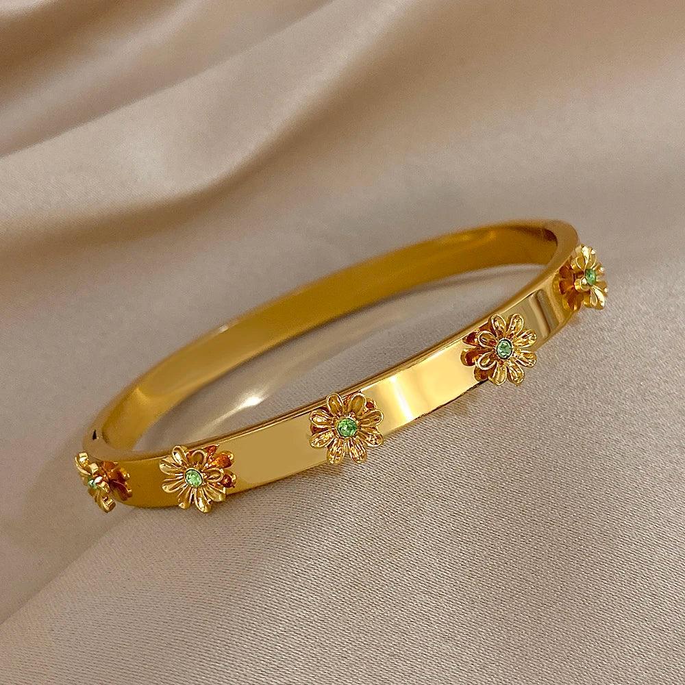 Stainless Steel Flower Cuff Bracelet - Piña Colada
