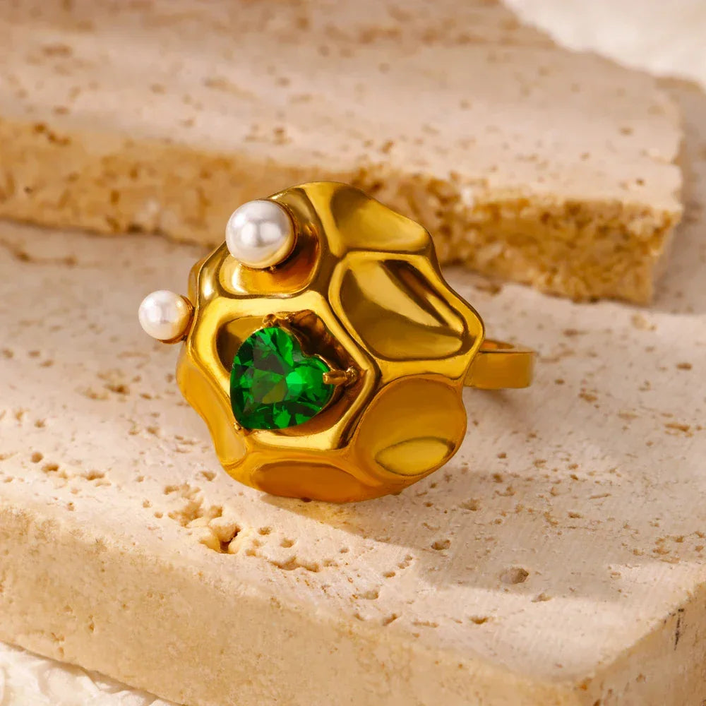 Rings Gold Plated Colorful Stone - Piña Colada