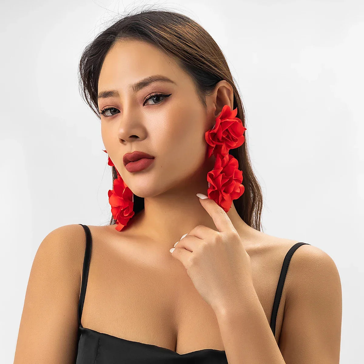 Red Big Flower Drop Earrings - Piña Colada