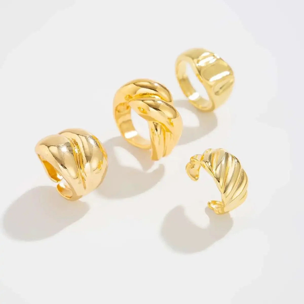 4Pcs/Set Gold Color Wave Open Adjustable Rings - Piña Colada