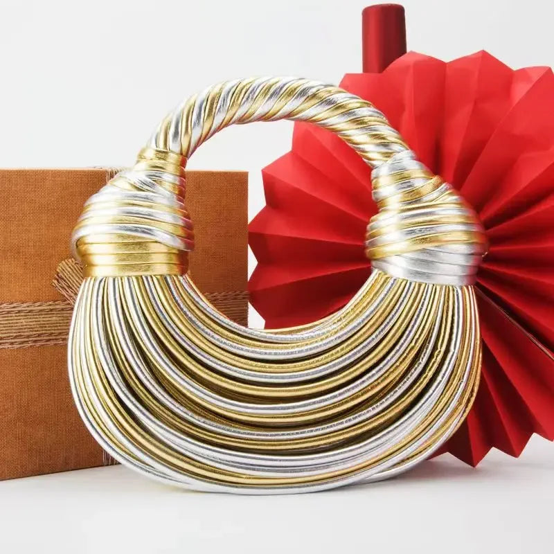 Gold Knotted Noodle Shoulder Bag – Luxury PU Hobo Clutch - Piña Colada