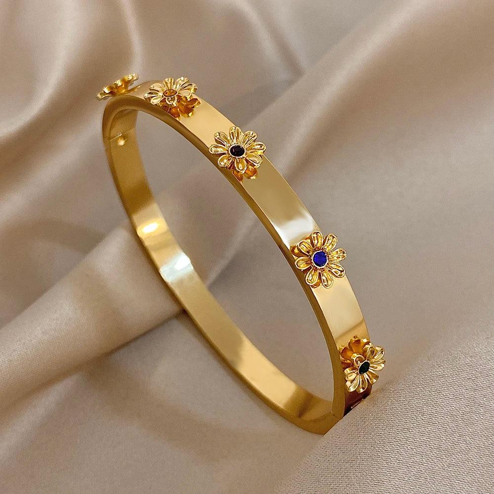 Stainless Steel Flower Cuff Bracelet - Piña Colada