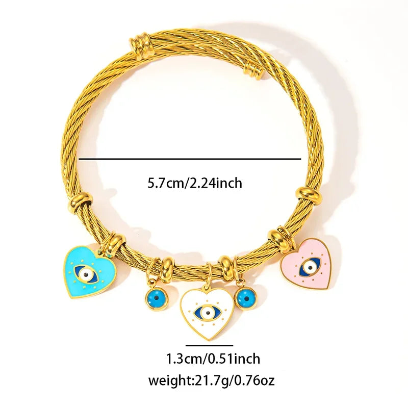 Colorful Eyes & Heart Drip Oil Pendant Bracelet - Piña Colada