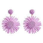 Bohemian Raffia Flower Drop Earrings - Piña Colada