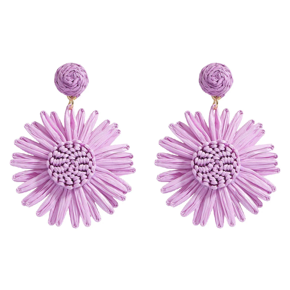 Bohemian Raffia Flower Drop Earrings - Piña Colada