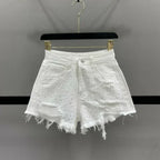 High Waist Polka Dot Denim Shorts - Piña Colada
