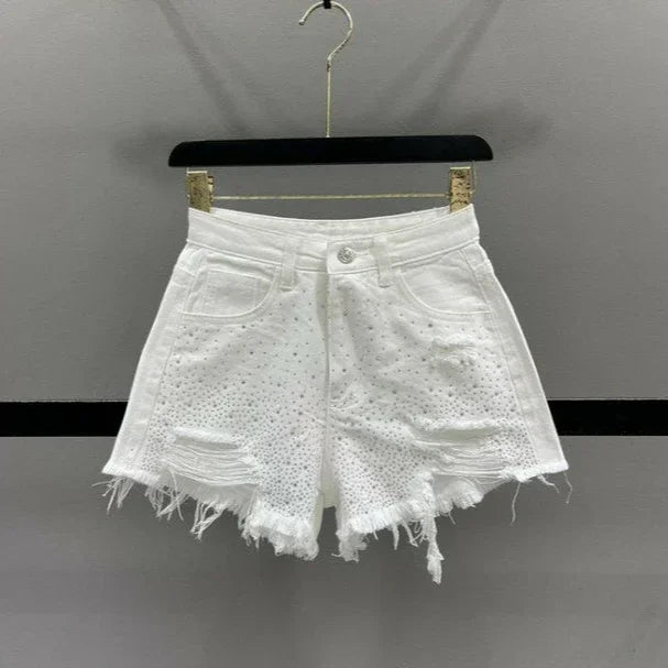 High Waist Polka Dot Denim Shorts - Piña Colada