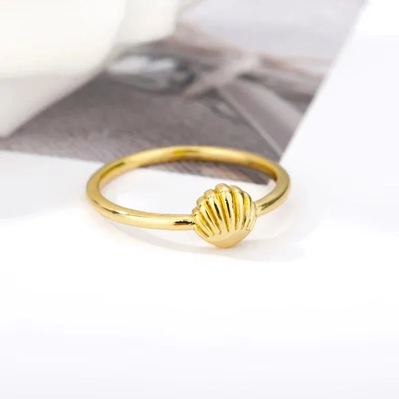 Gold Ocean Starfish & Shell Open Ring - Piña Colada
