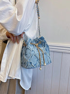 Vintage Denim Bucket Bag Retro Style - Piña Colada