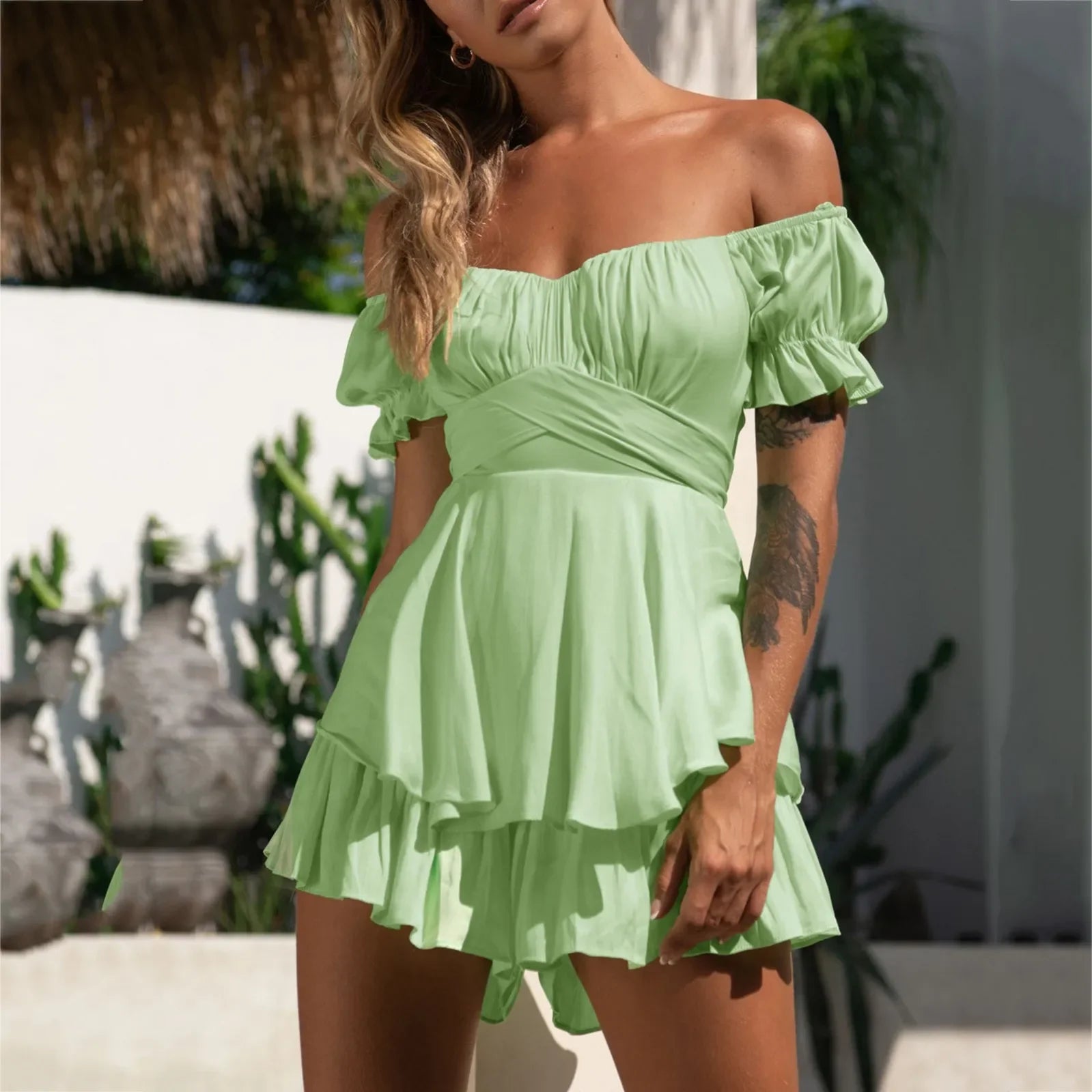 Ruffle One Neck Short Sleeve - Piña Colada