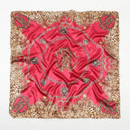 Leopard Print Square Scarf Satin Silk - Piña Colada