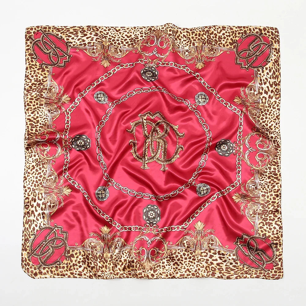 Leopard Print Square Scarf Satin Silk - Piña Colada