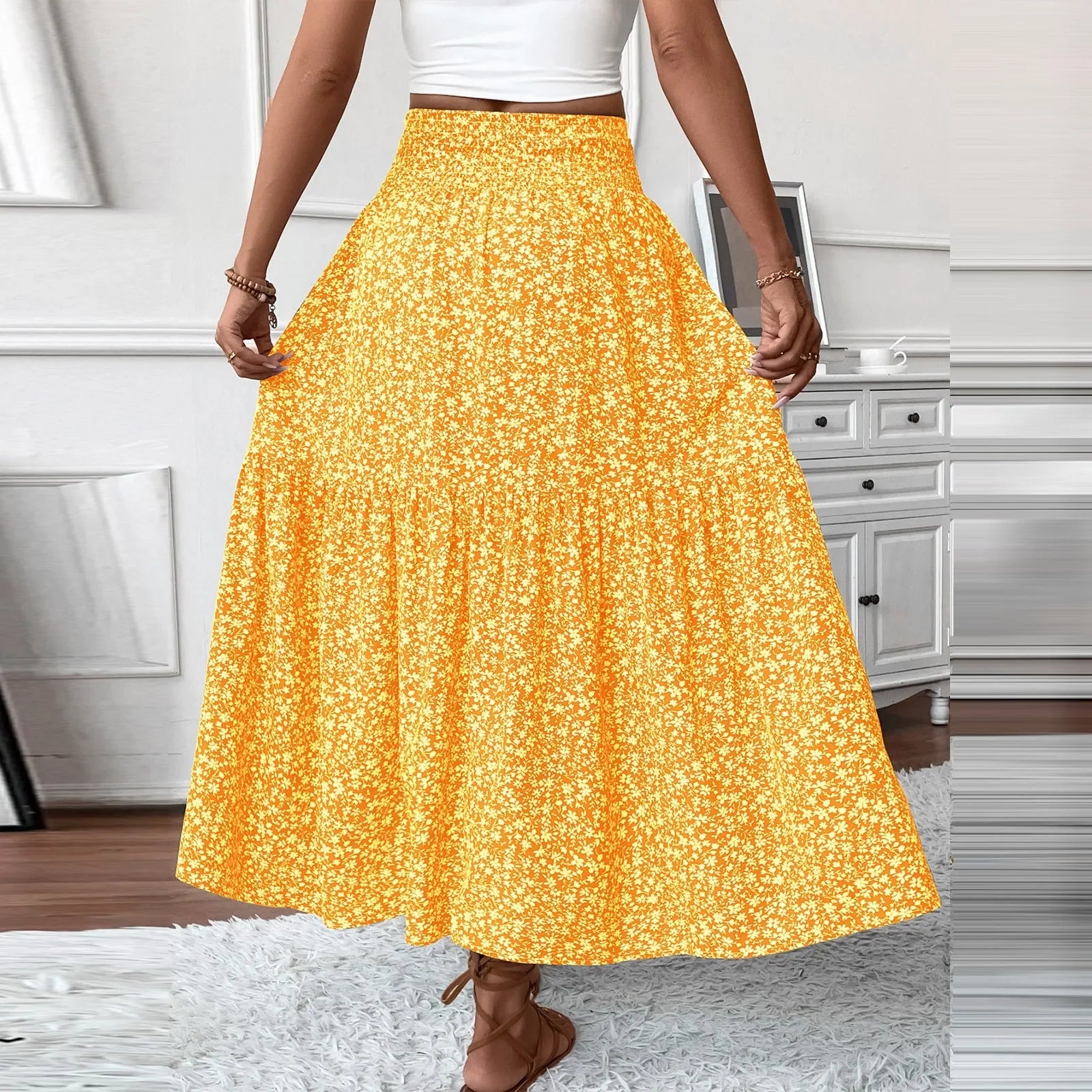 Floral Print Elastic Waist Loose - Piña Colada