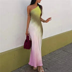 Long Dress Asymmertic Satin Backless - Piña Colada