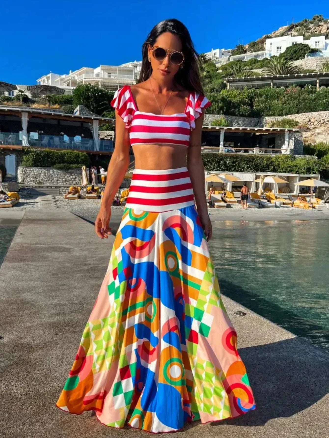 Draped Print V-Neck Maxi Dress – Beachwear Edition - Piña Colada
