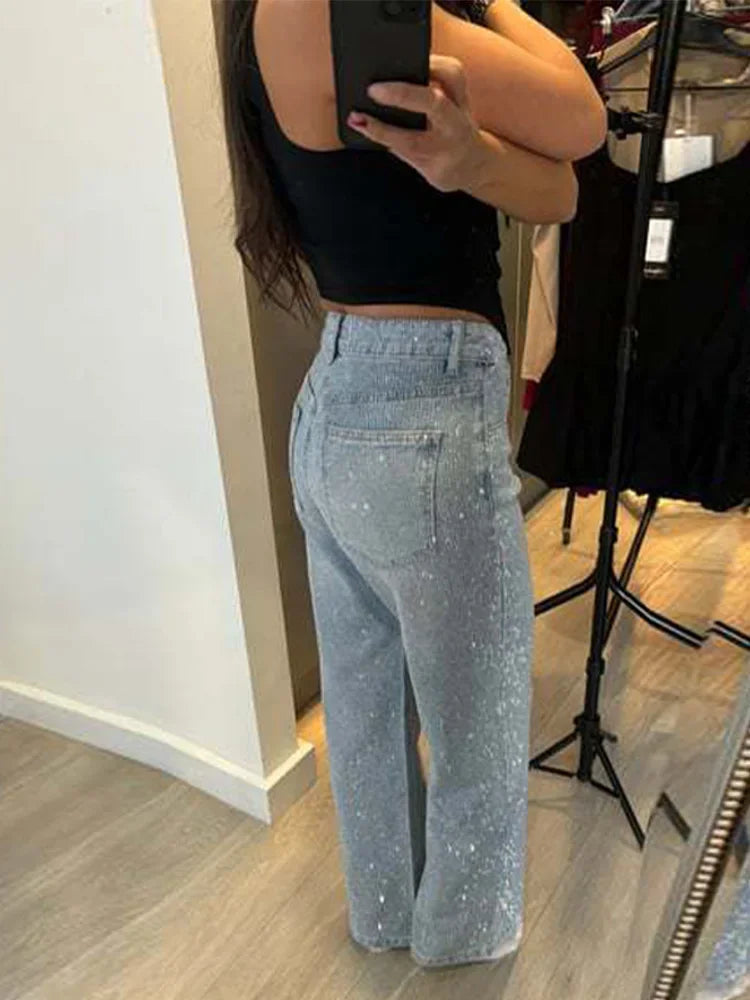 Low-Waist Sequin Wide Leg Jeans – High Street Style - Piña Colada
