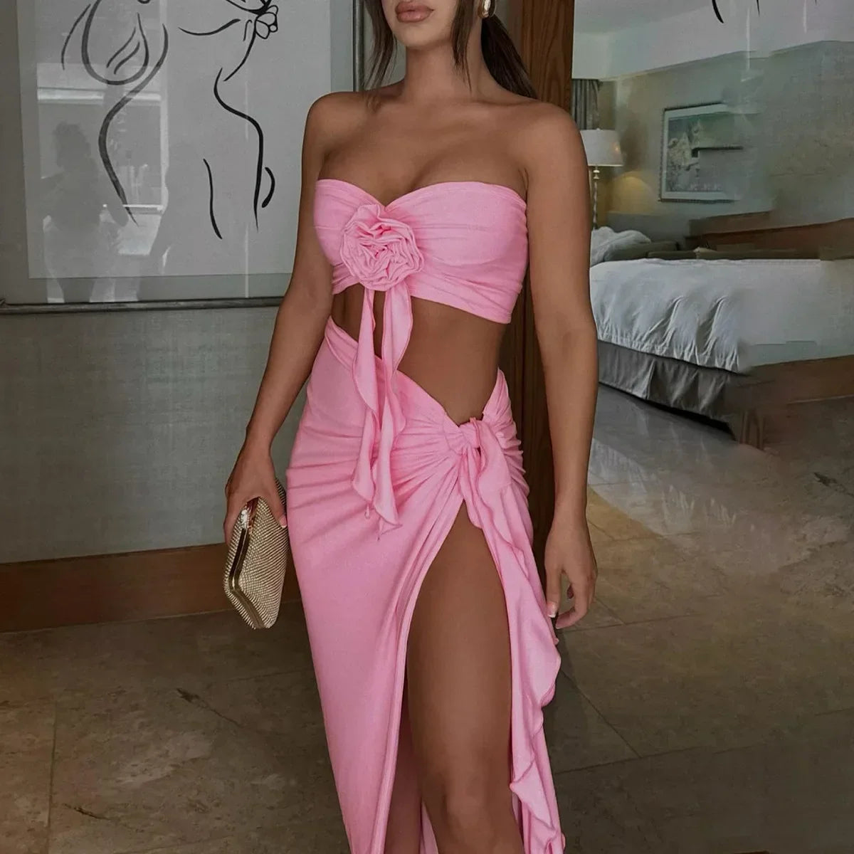 Backless Strapless Bodycon Maxi Dress - Piña Colada