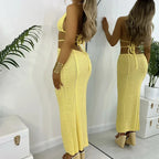 Backless Hollow-Out Knit Cover-Up Dress – Beach Vacation Style - Piña Colada