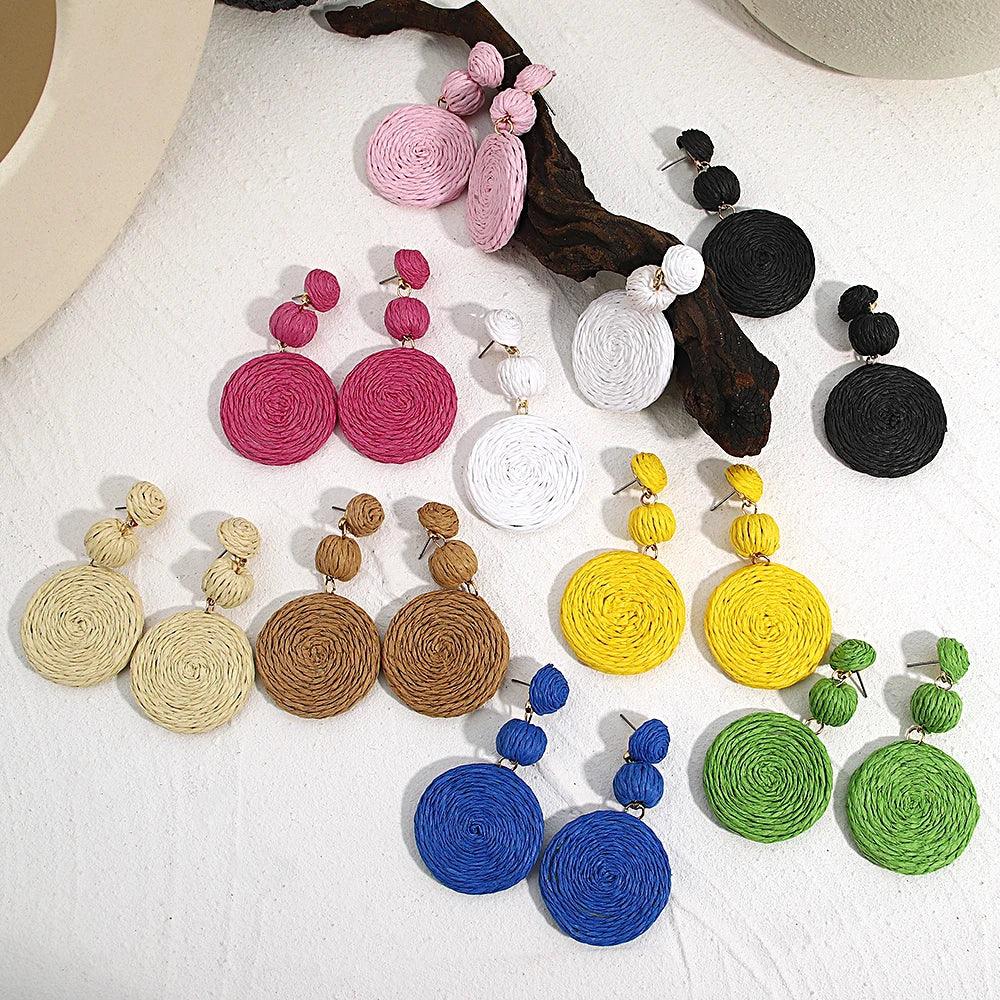 Boho Rattan Drop Earrings - Piña Colada