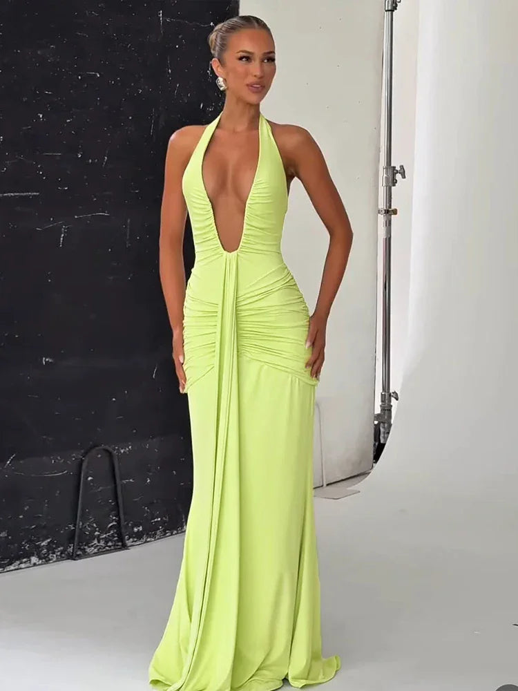 Maxi Dress Classic Solid Low Neck - Piña Colada