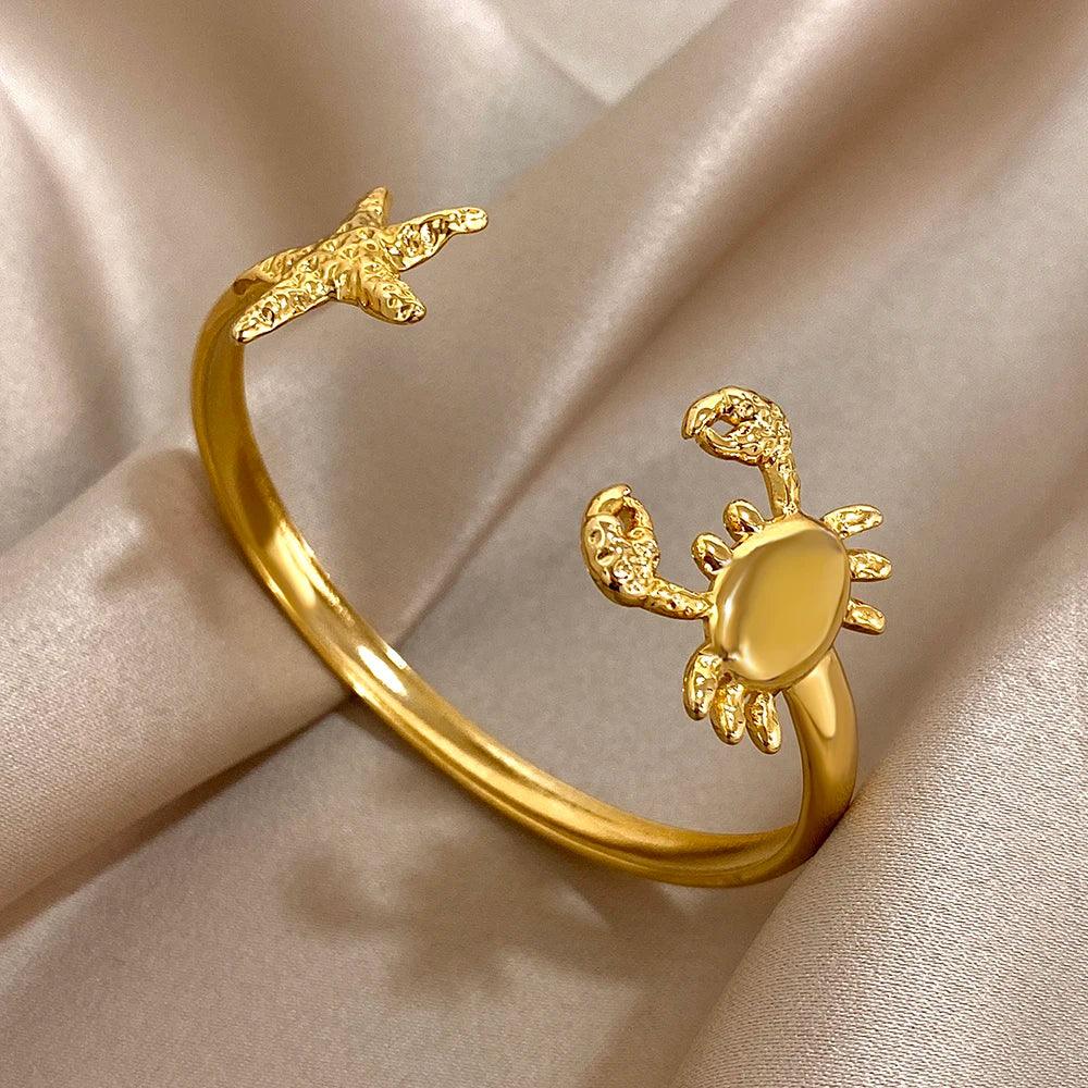 Stainless Steel Double Flower Cuff Bracelet - Piña Colada