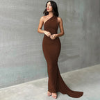 One Shoulder Backless Adjustable Scarf Maxi Dress - Piña Colada