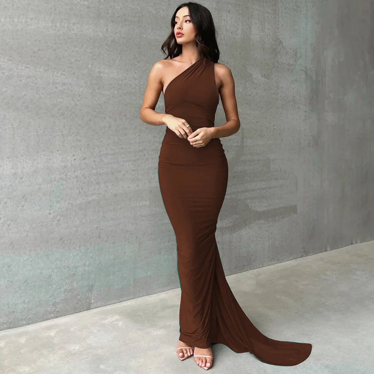 One Shoulder Backless Adjustable Scarf Maxi Dress - Piña Colada