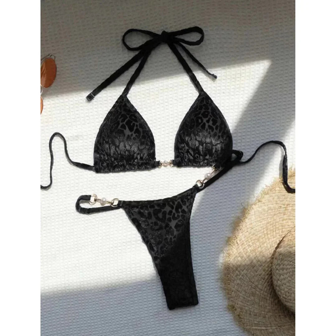 Leopard Pearl Mini Thong Bikini - Piña Colada