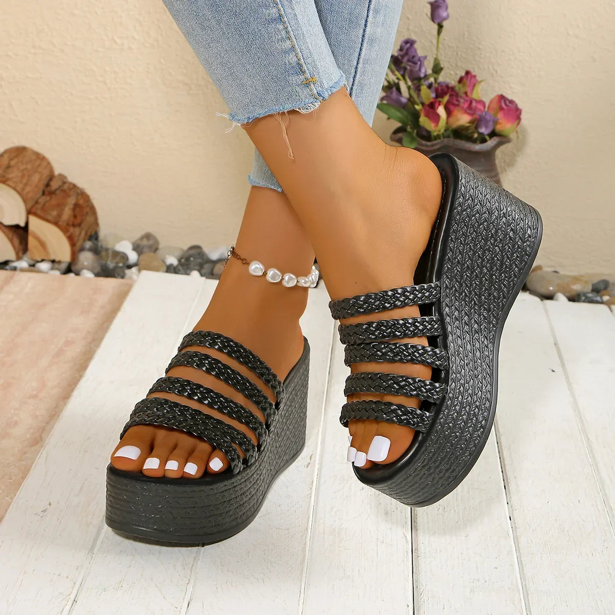 Wedge Slides 9cm High Heels - Piña Colada