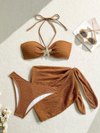 3-Piece Leopard Mesh Bikini Set – Starfish Charm & Bandeau Top - Piña Colada
