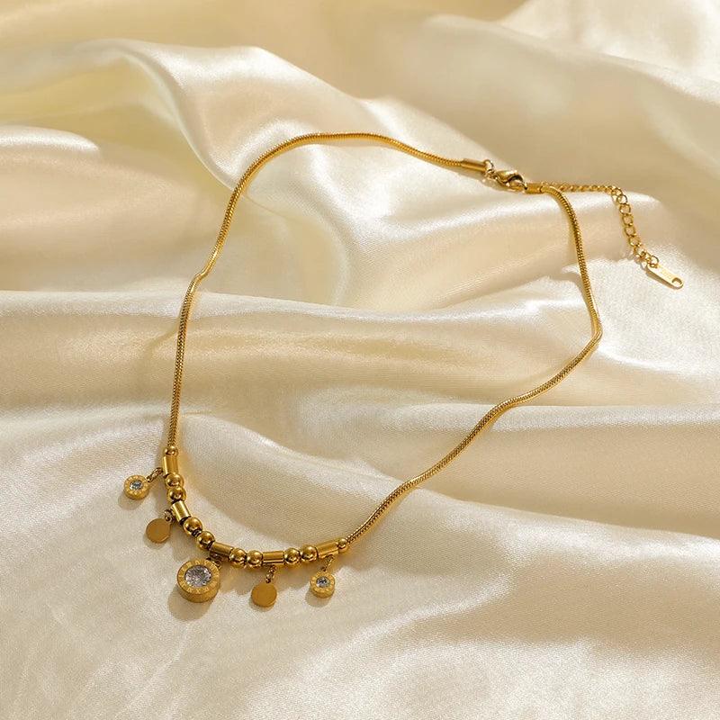 Trendy Stainless Steel Ball Pendant Necklace for Women - Piña Colada