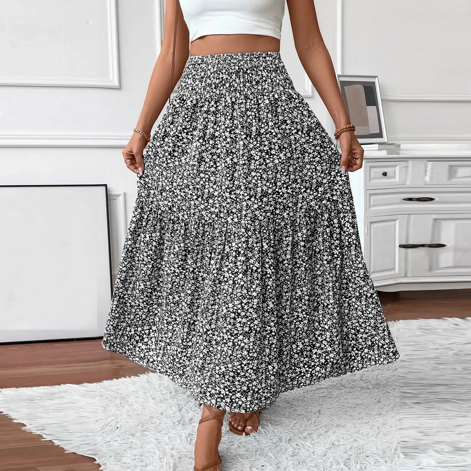 Floral Print Elastic Waist Loose - Piña Colada
