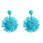 Bohemian Raffia Flower Drop Earrings - Piña Colada