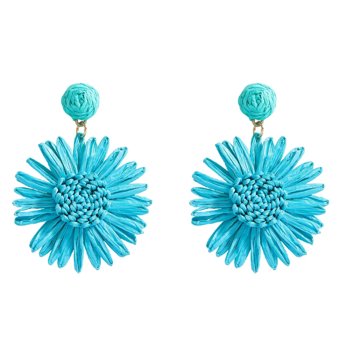 Bohemian Raffia Flower Drop Earrings - Piña Colada