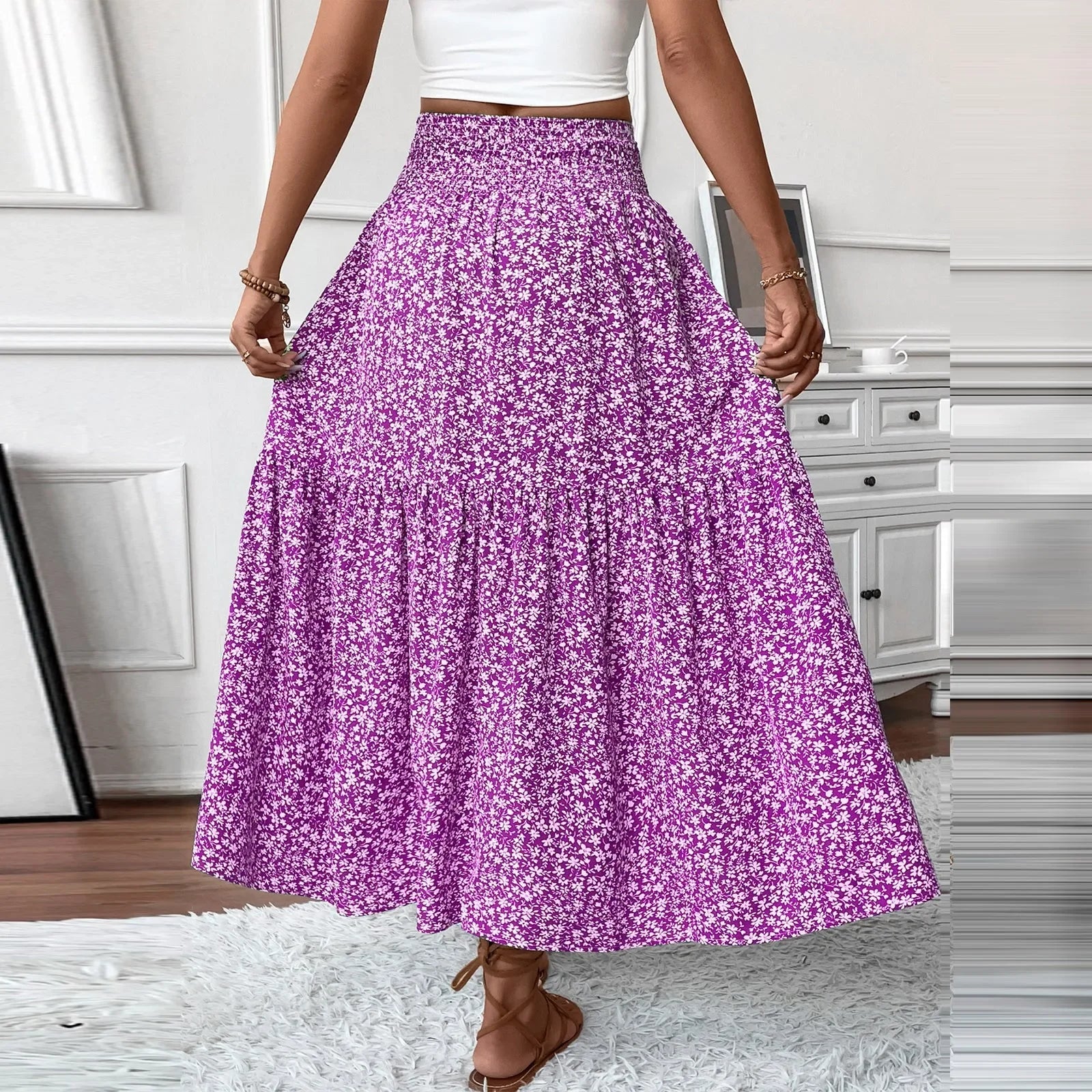 Floral Print Elastic Waist Loose - Piña Colada