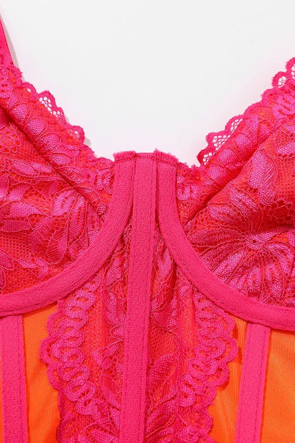 Lace Colorful Backless Corset Low-cut Underwire - Piña Colada
