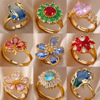 Rings Gold Plated Colorful Stone - Piña Colada
